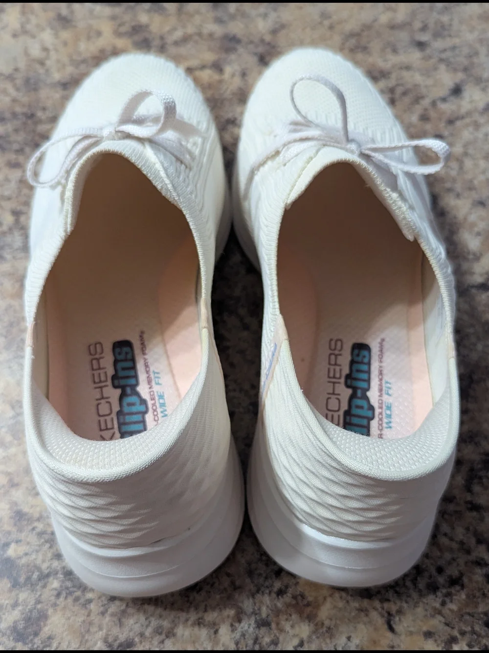 Skechers Women’s Slip-On Knit Sneakers in Cream 11 Wide